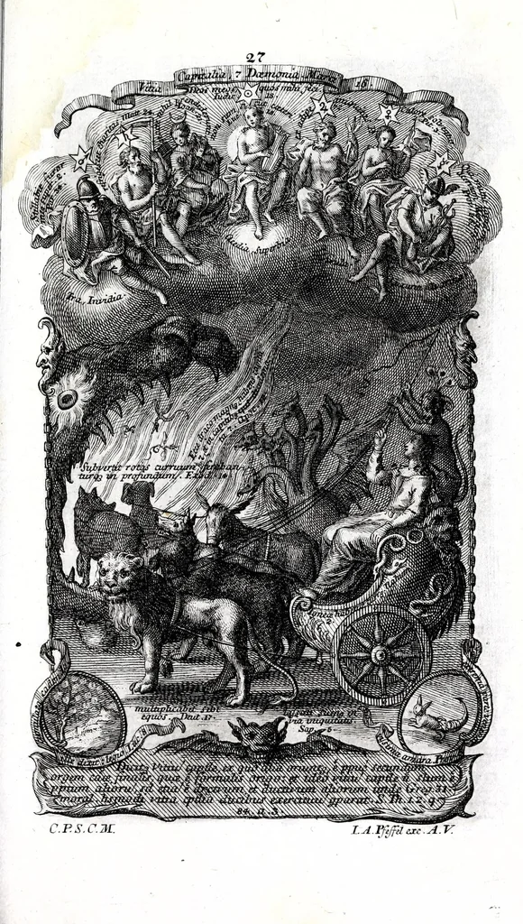 An illustration from Sacrosancta theologia universa : sacris bibliorum figuris illustrata, symbolis adumbrata, assertis scholasticis, dogmaticis, moralibus elucidata, iconismis aeneis exhibita : ..., 1738, leaf 177