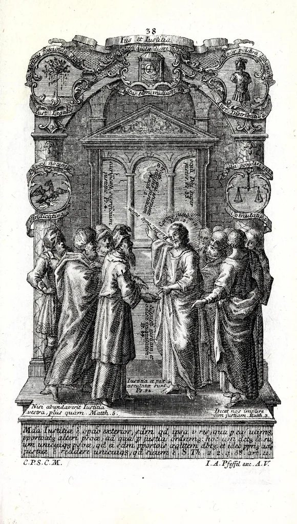 An illustration from Sacrosancta theologia universa : sacris bibliorum figuris illustrata, symbolis adumbrata, assertis scholasticis, dogmaticis, moralibus elucidata, iconismis aeneis exhibita : ..., 1738, leaf 199