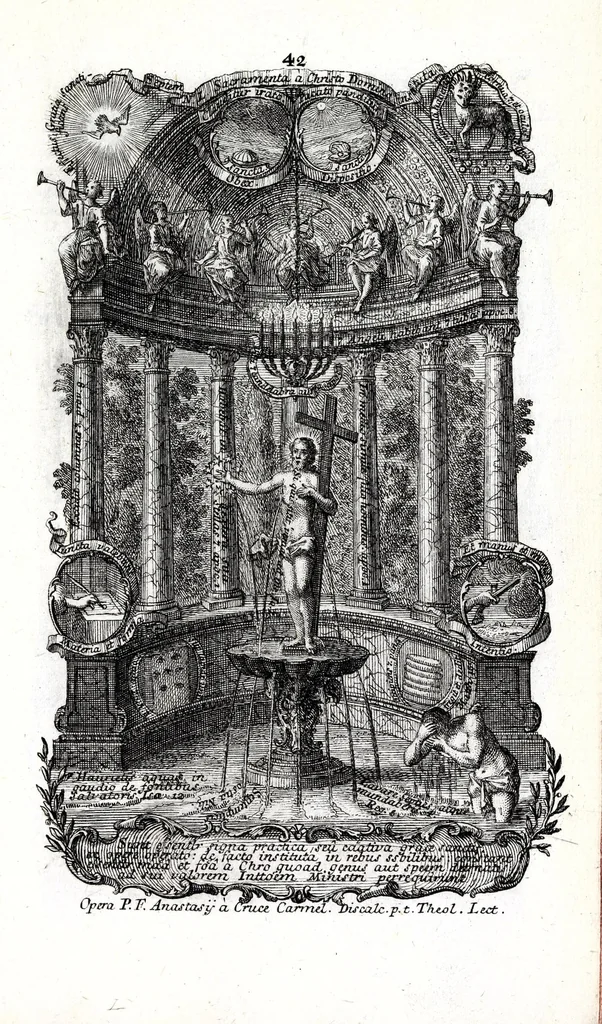An illustration from Sacrosancta theologia universa : sacris bibliorum figuris illustrata, symbolis adumbrata, assertis scholasticis, dogmaticis, moralibus elucidata, iconismis aeneis exhibita : ..., 1738, leaf 207
