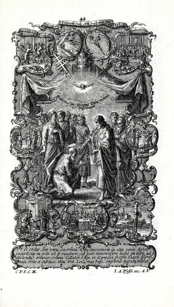 An illustration from Sacrosancta theologia universa : sacris bibliorum figuris illustrata, symbolis adumbrata, assertis scholasticis, dogmaticis, moralibus elucidata, iconismis aeneis exhibita : ..., 1738, leaf 219