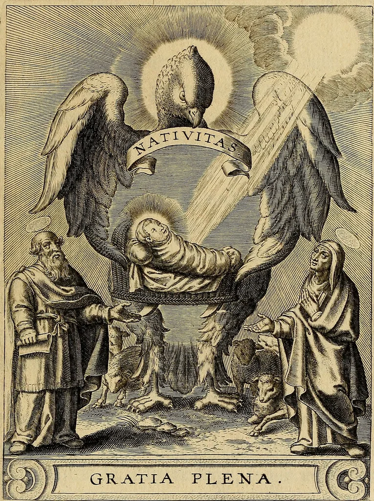 An illustration from Sacrum Oratorium piarum imaginum Immaculatae Mariae et animae creatae ac baptismo, poenitentia, et eucharistia innouatae : ars noua bene viuendi et moriendi, sacris piarum imaginum emblematis figurata & illustrata, 1634, leaf 100