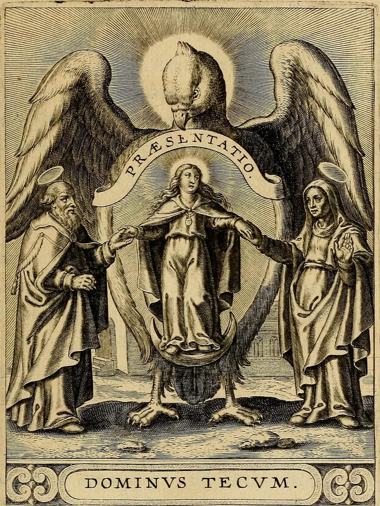 An illustration from Sacrum Oratorium piarum imaginum Immaculatae Mariae et animae creatae ac baptismo, poenitentia, et eucharistia innouatae : ars noua bene viuendi et moriendi, sacris piarum imaginum emblematis figurata & illustrata, 1634, leaf 110