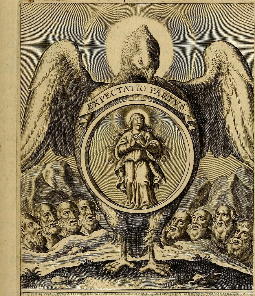 An illustration from Sacrum Oratorium piarum imaginum Immaculatae Mariae et animae creatae ac baptismo, poenitentia, et eucharistia innouatae : ars noua bene viuendi et moriendi, sacris piarum imaginum emblematis figurata & illustrata, 1634, leaf 140