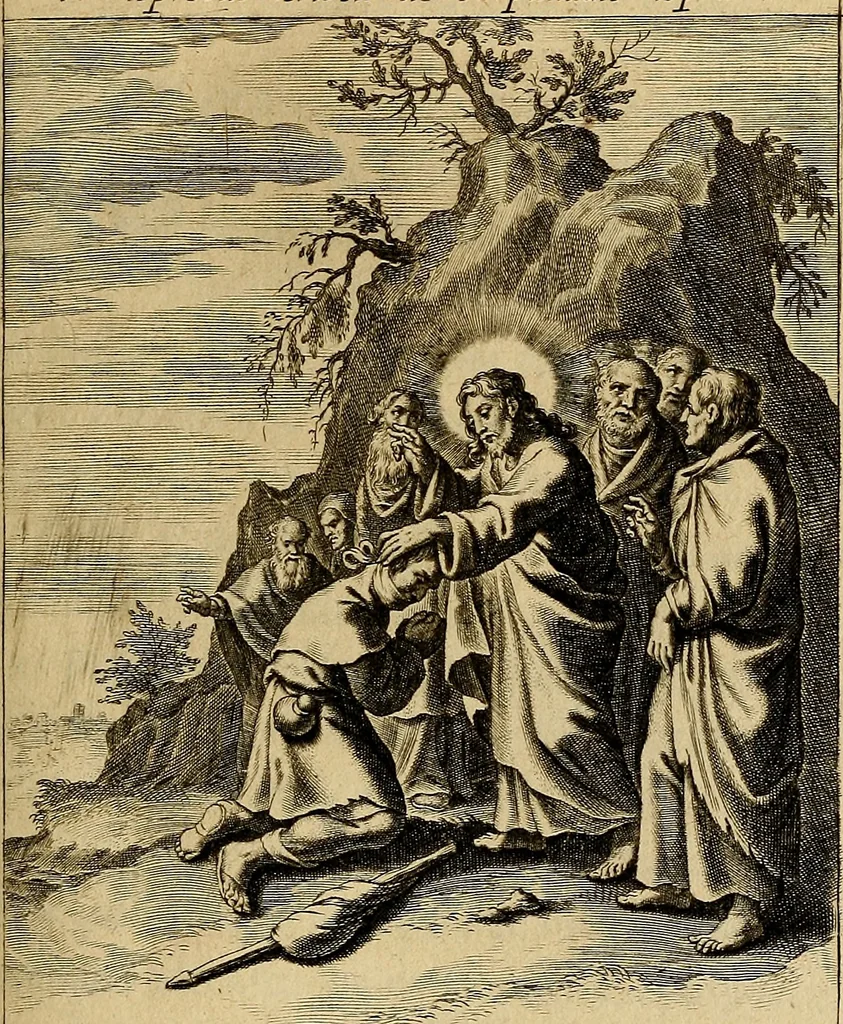 An illustration from Sacrum Oratorium piarum imaginum Immaculatae Mariae et animae creatae ac baptismo, poenitentia, et eucharistia innouatae : ars noua bene viuendi et moriendi, sacris piarum imaginum emblematis figurata & illustrata, 1634, leaf 264
