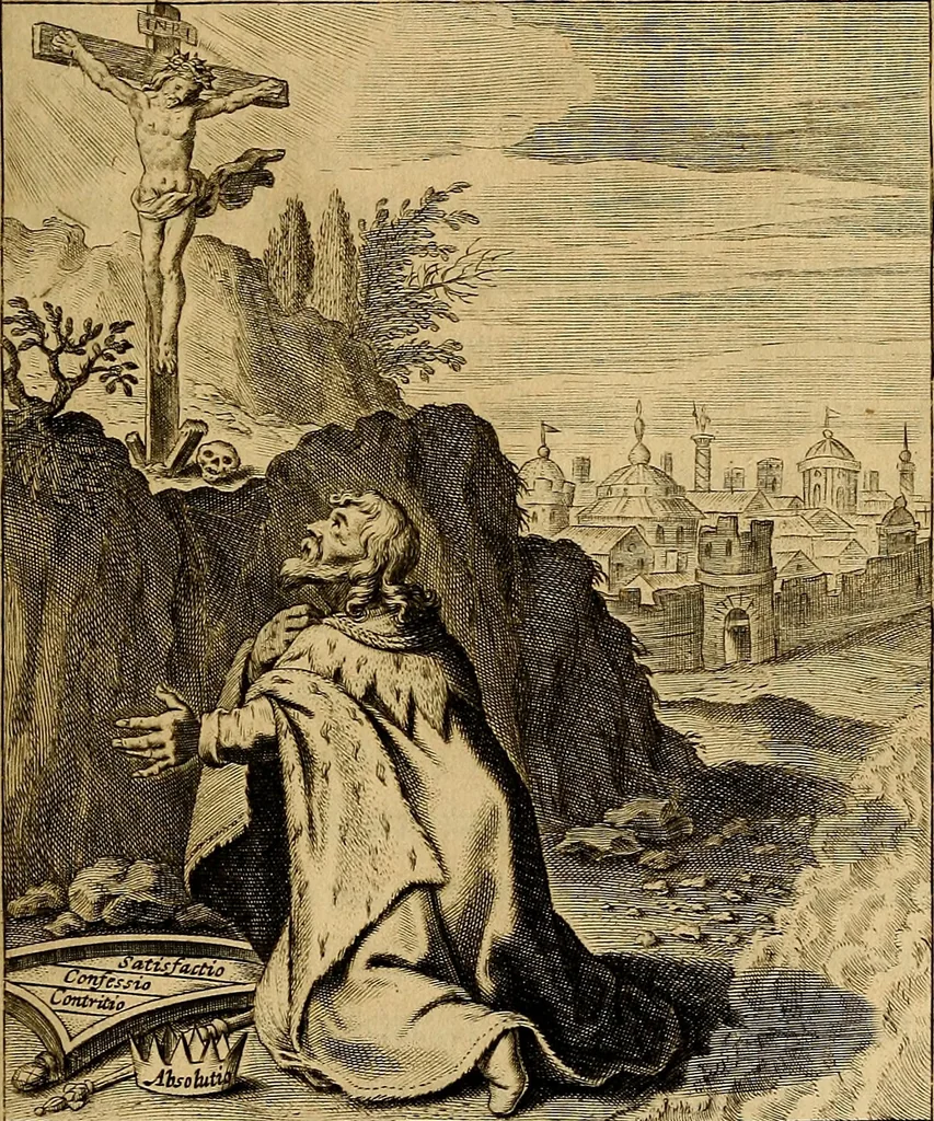 An illustration from Sacrum Oratorium piarum imaginum Immaculatae Mariae et animae creatae ac baptismo, poenitentia, et eucharistia innouatae : ars noua bene viuendi et moriendi, sacris piarum imaginum emblematis figurata & illustrata, 1634, leaf 460