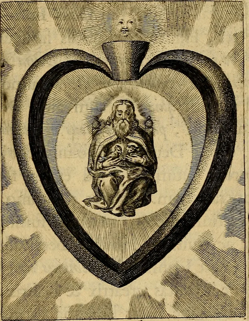 An illustration from Sacrum Oratorium piarum imaginum Immaculatae Mariae et animae creatae ac baptismo, poenitentia, et eucharistia innouatae : ars noua bene viuendi et moriendi, sacris piarum imaginum emblematis figurata & illustrata, 1634, leaf 700