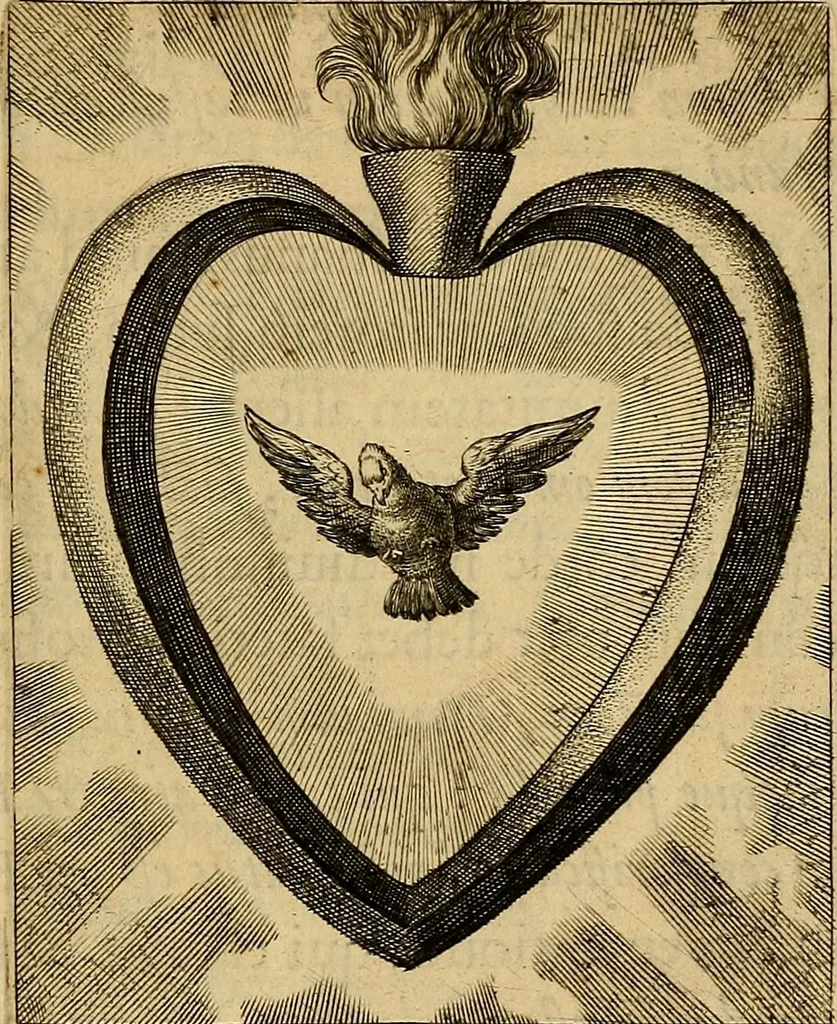 An illustration from Sacrum Oratorium piarum imaginum Immaculatae Mariae et animae creatae ac baptismo, poenitentia, et eucharistia innouatae : ars noua bene viuendi et moriendi, sacris piarum imaginum emblematis figurata & illustrata, 1634, leaf 758