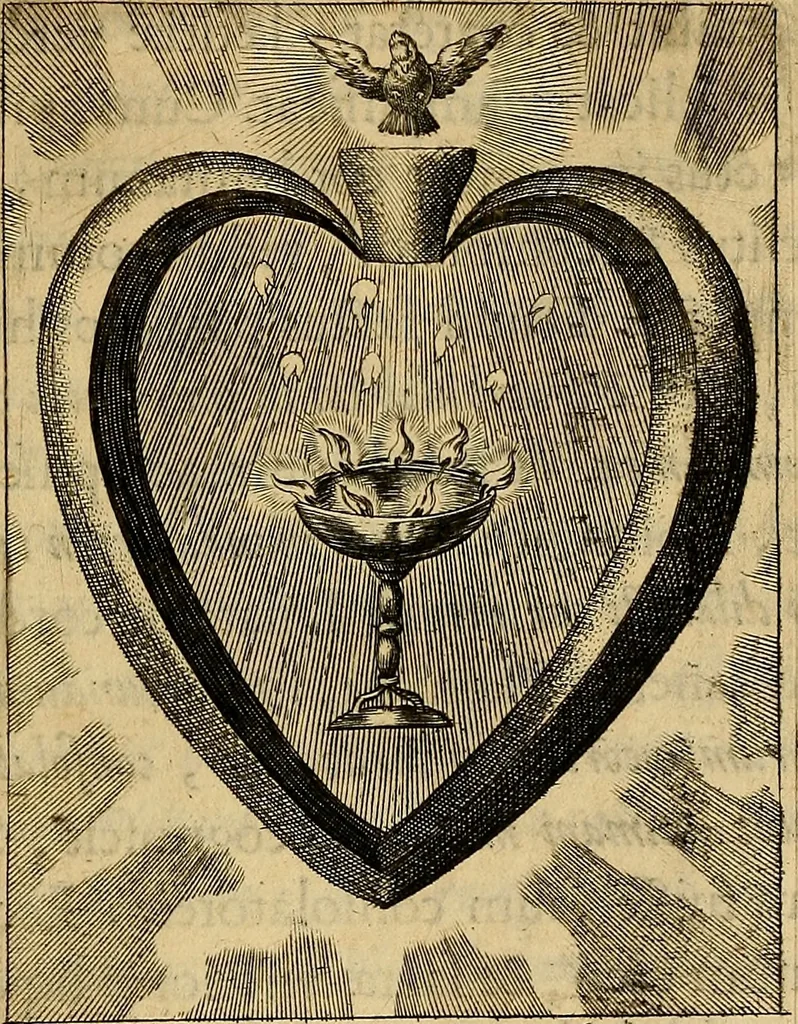 An illustration from Sacrum Oratorium piarum imaginum Immaculatae Mariae et animae creatae ac baptismo, poenitentia, et eucharistia innouatae : ars noua bene viuendi et moriendi, sacris piarum imaginum emblematis figurata & illustrata, 1634, leaf 764