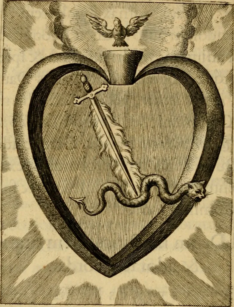 An illustration from Sacrum Oratorium piarum imaginum Immaculatae Mariae et animae creatae ac baptismo, poenitentia, et eucharistia innouatae : ars noua bene viuendi et moriendi, sacris piarum imaginum emblematis figurata & illustrata, 1634, leaf 775