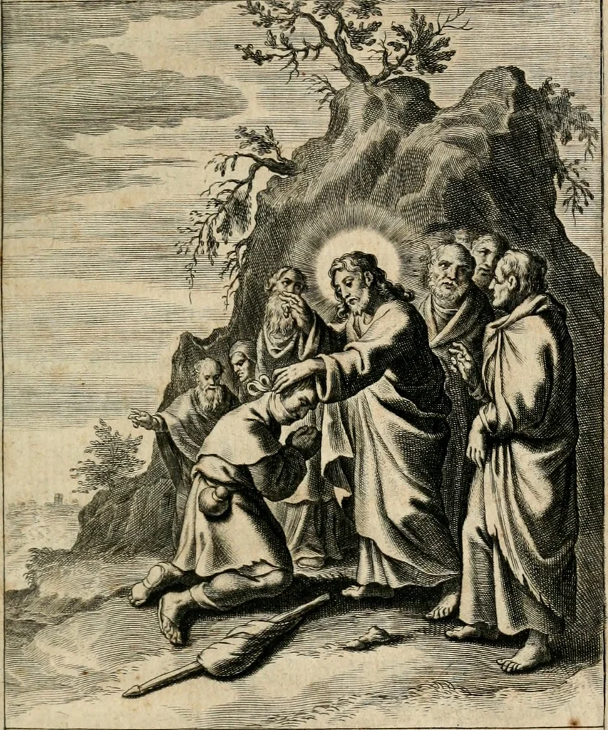 An illustration from Sacrvm oratorivm piarvm imaginvm immacvlatae Mariae et animae creatae : ac baptismo, poenitentia, et evcharistia innovatae : ars nova bene vivendi et moriende, sacris piarum imaginum emblematis figurata & illustrata, 1634, leaf 266