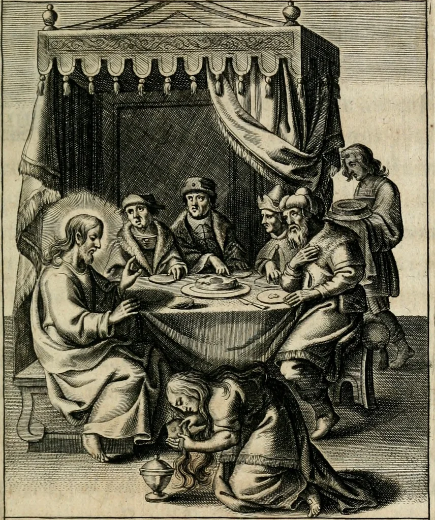 An illustration from Sacrvm oratorivm piarvm imaginvm immacvlatae Mariae et animae creatae : ac baptismo, poenitentia, et evcharistia innovatae : ars nova bene vivendi et moriende, sacris piarum imaginum emblematis figurata & illustrata, 1634, leaf 364