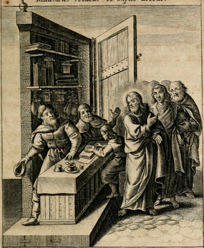 An illustration from Sacrvm oratorivm piarvm imaginvm immacvlatae Mariae et animae creatae : ac baptismo, poenitentia, et evcharistia innovatae : ars nova bene vivendi et moriende, sacris piarum imaginum emblematis figurata & illustrata, 1634, leaf 404