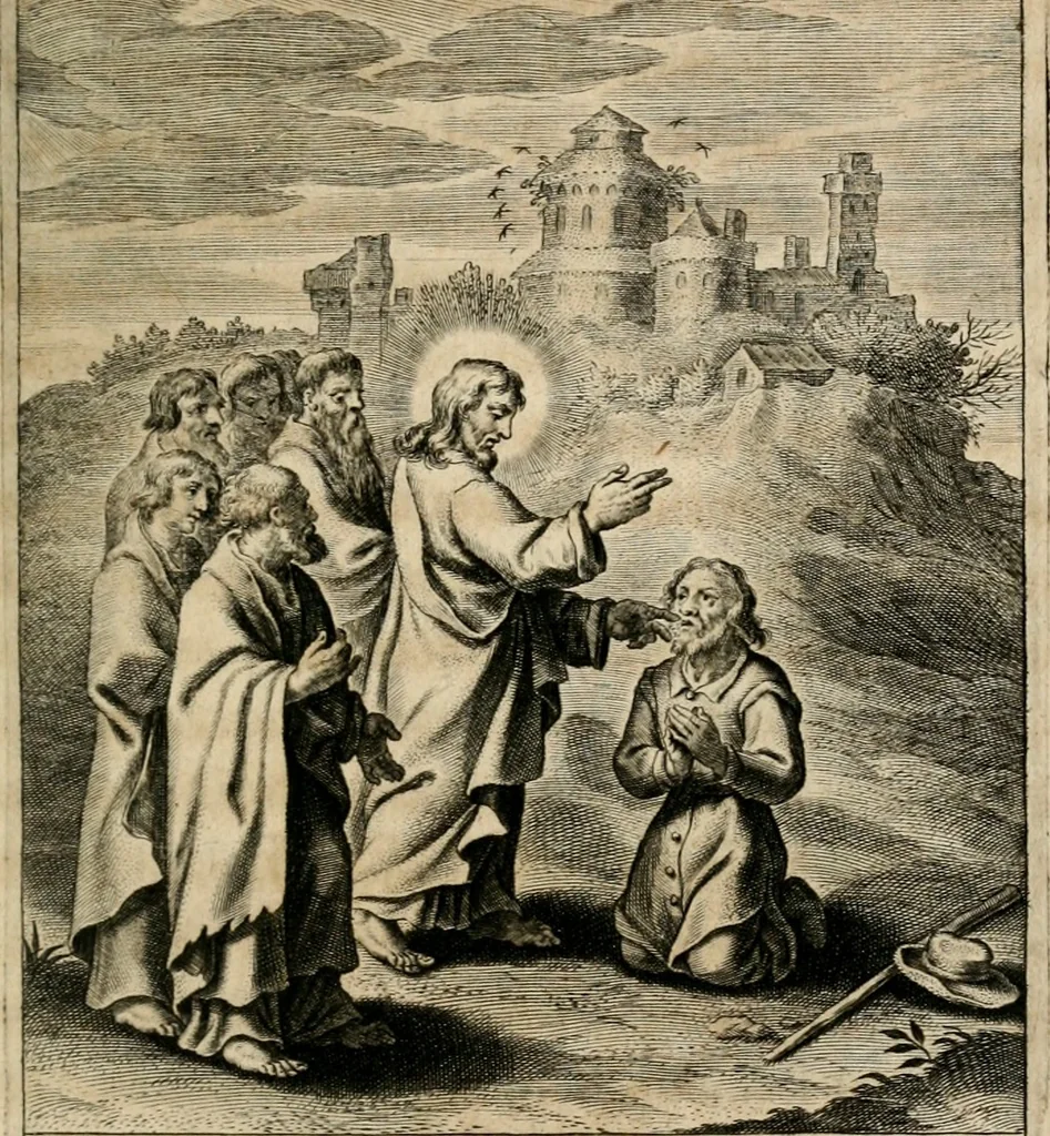 An illustration from Sacrvm oratorivm piarvm imaginvm immacvlatae Mariae et animae creatae : ac baptismo, poenitentia, et evcharistia innovatae : ars nova bene vivendi et moriende, sacris piarum imaginum emblematis figurata & illustrata, 1634, leaf 434
