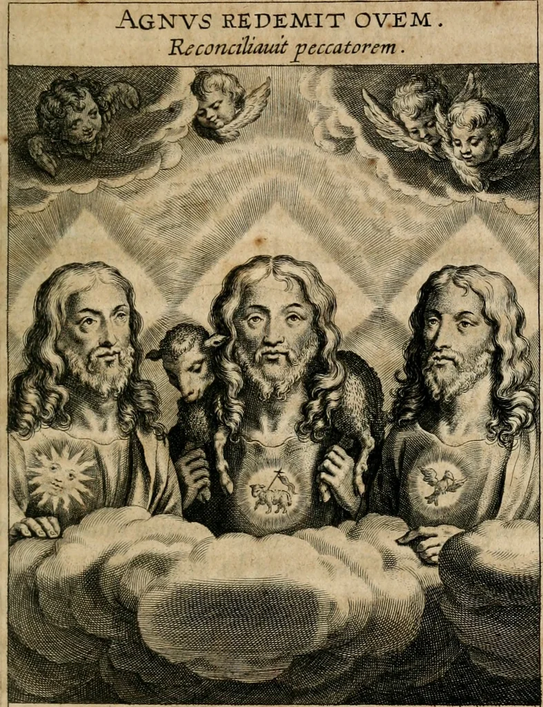An illustration from Sacrvm oratorivm piarvm imaginvm immacvlatae Mariae et animae creatae : ac baptismo, poenitentia, et evcharistia innovatae : ars nova bene vivendi et moriende, sacris piarum imaginum emblematis figurata & illustrata, 1634, leaf 482
