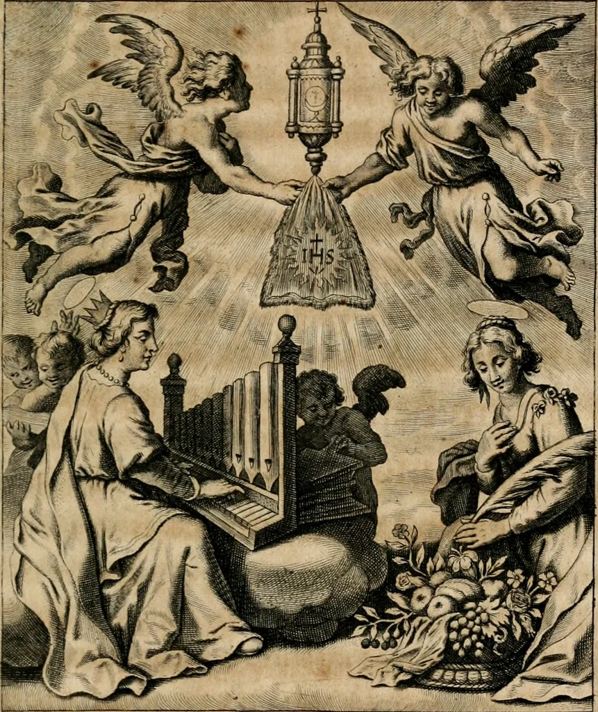An illustration from Sacrvm oratorivm piarvm imaginvm immacvlatae Mariae et animae creatae : ac baptismo, poenitentia, et evcharistia innovatae : ars nova bene vivendi et moriende, sacris piarum imaginum emblematis figurata & illustrata, 1634, leaf 534