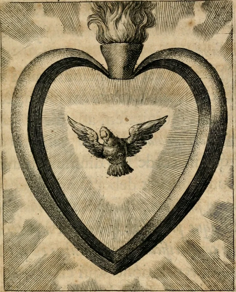 An illustration from Sacrvm oratorivm piarvm imaginvm immacvlatae Mariae et animae creatae : ac baptismo, poenitentia, et evcharistia innovatae : ars nova bene vivendi et moriende, sacris piarum imaginum emblematis figurata & illustrata, 1634, leaf 760