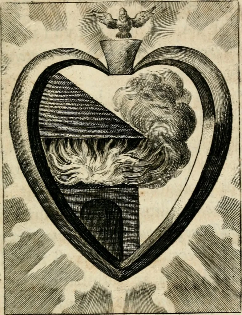 An illustration from Sacrvm oratorivm piarvm imaginvm immacvlatae Mariae et animae creatae : ac baptismo, poenitentia, et evcharistia innovatae : ars nova bene vivendi et moriende, sacris piarum imaginum emblematis figurata & illustrata, 1634, leaf 772