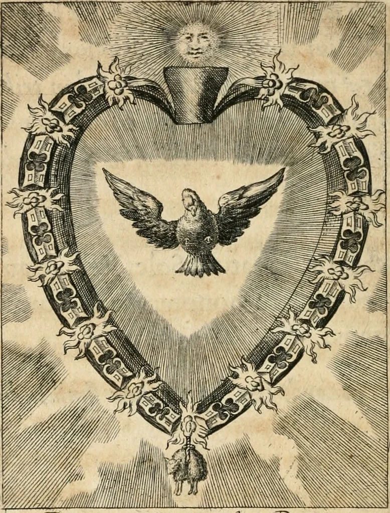An illustration from Sacrvm oratorivm piarvm imaginvm immacvlatae Mariae et animae creatae : ac baptismo, poenitentia, et evcharistia innovatae : ars nova bene vivendi et moriende, sacris piarum imaginum emblematis figurata & illustrata, 1634, leaf 783