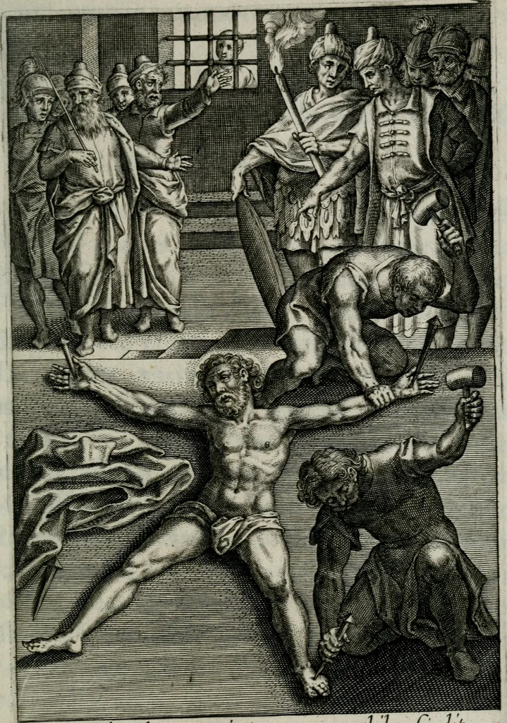 An illustration from Sacrvm sanctvarivm crvcis et patientiae crvcifixorvm et crvciferorvm, emblematicis imaginibvs laborantivm et aegrotantivm ornatvm: artifices gloriosi novae artis bene vivendi et moriendi, 1634, leaf 108