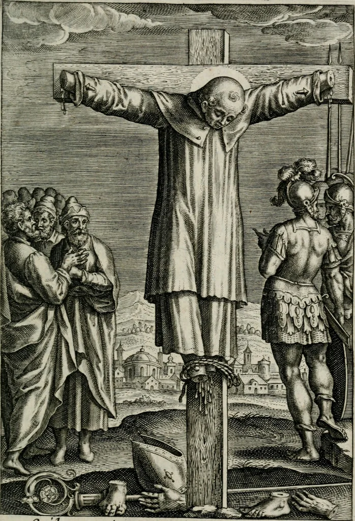 An illustration from Sacrvm sanctvarivm crvcis et patientiae crvcifixorvm et crvciferorvm, emblematicis imaginibvs laborantivm et aegrotantivm ornatvm: artifices gloriosi novae artis bene vivendi et moriendi, 1634, leaf 134