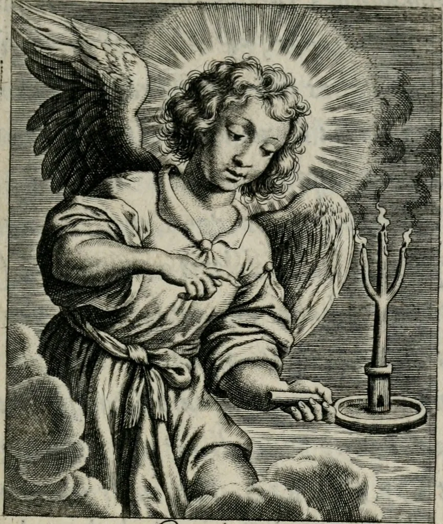 An illustration from Sacrvm sanctvarivm crvcis et patientiae crvcifixorvm et crvciferorvm, emblematicis imaginibvs laborantivm et aegrotantivm ornatvm: artifices gloriosi novae artis bene vivendi et moriendi, 1634, leaf 18
