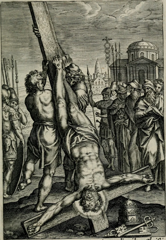 An illustration from Sacrvm sanctvarivm crvcis et patientiae crvcifixorvm et crvciferorvm, emblematicis imaginibvs laborantivm et aegrotantivm ornatvm: artifices gloriosi novae artis bene vivendi et moriendi, 1634, leaf 44