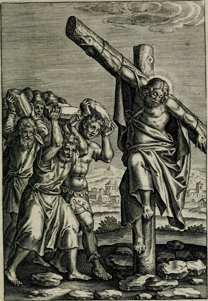 An illustration from Sacrvm sanctvarivm crvcis et patientiae crvcifixorvm et crvciferorvm, emblematicis imaginibvs laborantivm et aegrotantivm ornatvm: artifices gloriosi novae artis bene vivendi et moriendi, 1634, leaf 62