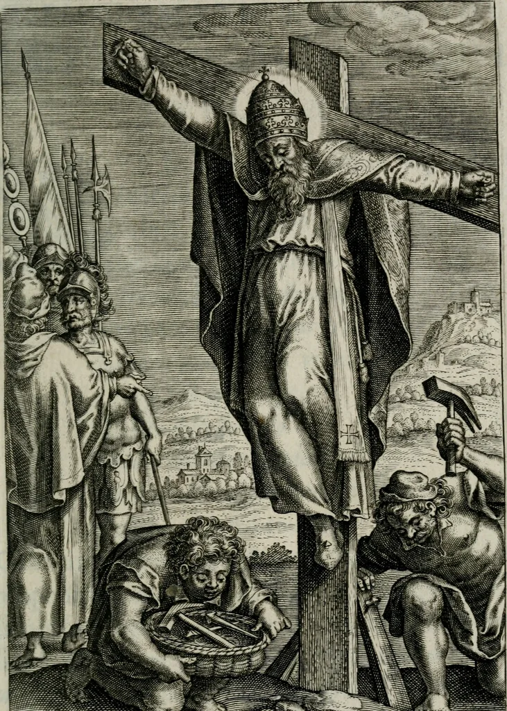 An illustration from Sacrvm sanctvarivm crvcis et patientiae crvcifixorvm et crvciferorvm, emblematicis imaginibvs laborantivm et aegrotantivm ornatvm: artifices gloriosi novae artis bene vivendi et moriendi, 1634, leaf 98