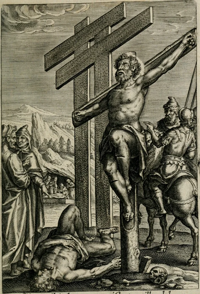 An illustration from Sacrvm sanctvarivm crvcis et patientiae crvcifixorvm et crvciferorvm, emblematicis imaginibvs laborantivm et aegrotantivm ornatvm: artifices gloriosi novae artis bene vivendi et moriendi, 1634, leaf 10