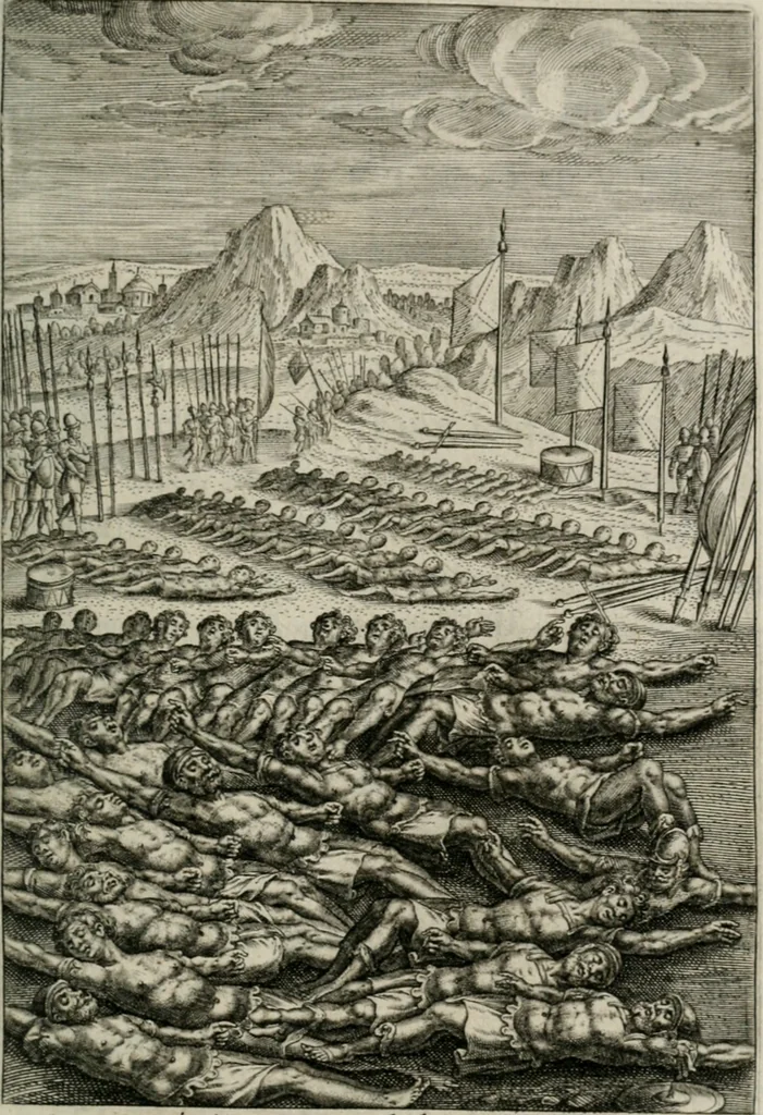 An illustration from Sacrvm sanctvarivm crvcis et patientiae crvcifixorvm et crvciferorvm, emblematicis imaginibvs laborantivm et aegrotantivm ornatvm: artifices gloriosi novae artis bene vivendi et moriendi, 1634, leaf 104