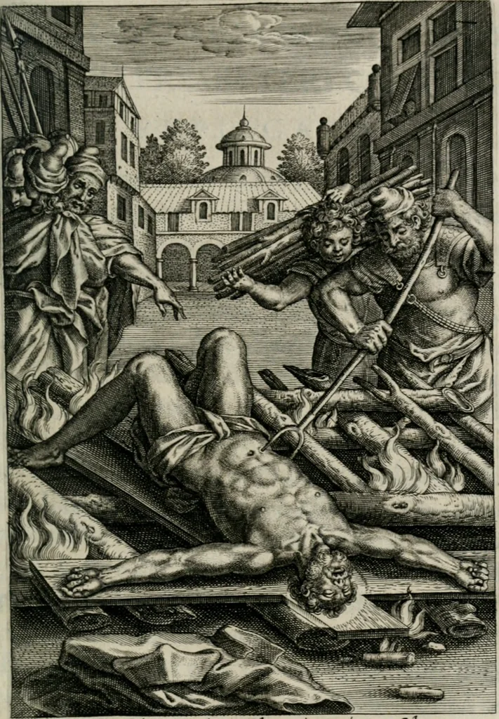 An illustration from Sacrvm sanctvarivm crvcis et patientiae crvcifixorvm et crvciferorvm, emblematicis imaginibvs laborantivm et aegrotantivm ornatvm: artifices gloriosi novae artis bene vivendi et moriendi, 1634, leaf 154