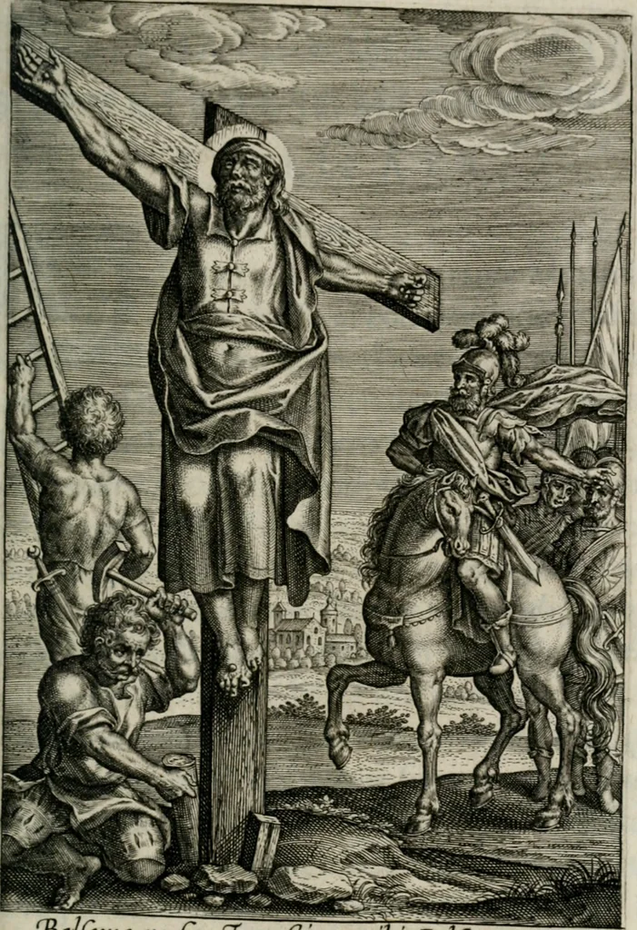 An illustration from Sacrvm sanctvarivm crvcis et patientiae crvcifixorvm et crvciferorvm, emblematicis imaginibvs laborantivm et aegrotantivm ornatvm: artifices gloriosi novae artis bene vivendi et moriendi, 1634, leaf 190