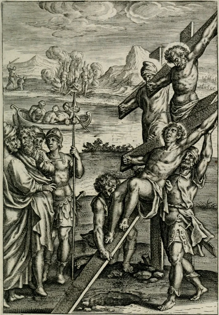An illustration from Sacrvm sanctvarivm crvcis et patientiae crvcifixorvm et crvciferorvm, emblematicis imaginibvs laborantivm et aegrotantivm ornatvm: artifices gloriosi novae artis bene vivendi et moriendi, 1634, leaf 20