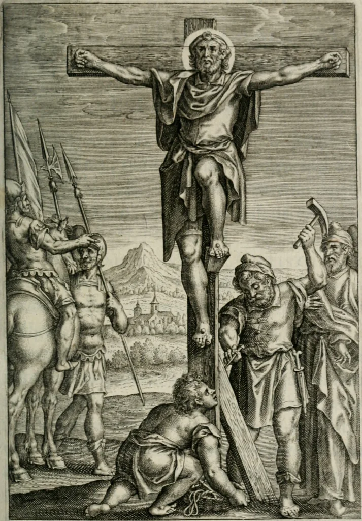 An illustration from Sacrvm sanctvarivm crvcis et patientiae crvcifixorvm et crvciferorvm, emblematicis imaginibvs laborantivm et aegrotantivm ornatvm: artifices gloriosi novae artis bene vivendi et moriendi, 1634, leaf 246