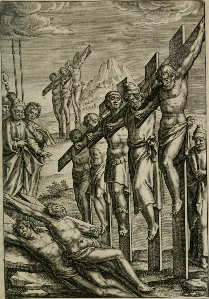 An illustration from Sacrvm sanctvarivm crvcis et patientiae crvcifixorvm et crvciferorvm, emblematicis imaginibvs laborantivm et aegrotantivm ornatvm: artifices gloriosi novae artis bene vivendi et moriendi, 1634, leaf 262