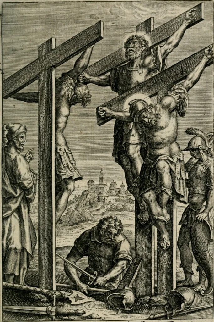 An illustration from Sacrvm sanctvarivm crvcis et patientiae crvcifixorvm et crvciferorvm, emblematicis imaginibvs laborantivm et aegrotantivm ornatvm: artifices gloriosi novae artis bene vivendi et moriendi, 1634, leaf 282