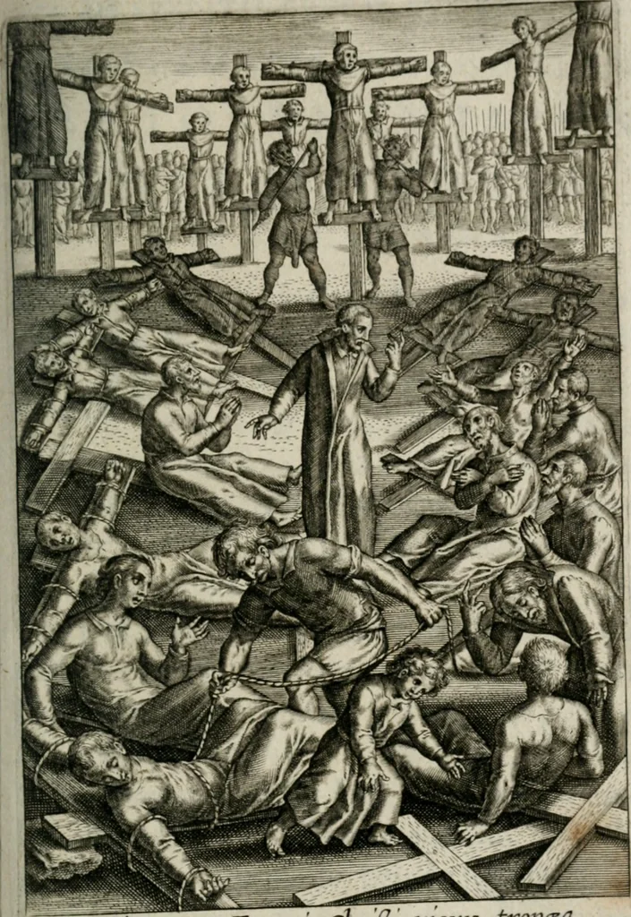 An illustration from Sacrvm sanctvarivm crvcis et patientiae crvcifixorvm et crvciferorvm, emblematicis imaginibvs laborantivm et aegrotantivm ornatvm: artifices gloriosi novae artis bene vivendi et moriendi, 1634, leaf 298