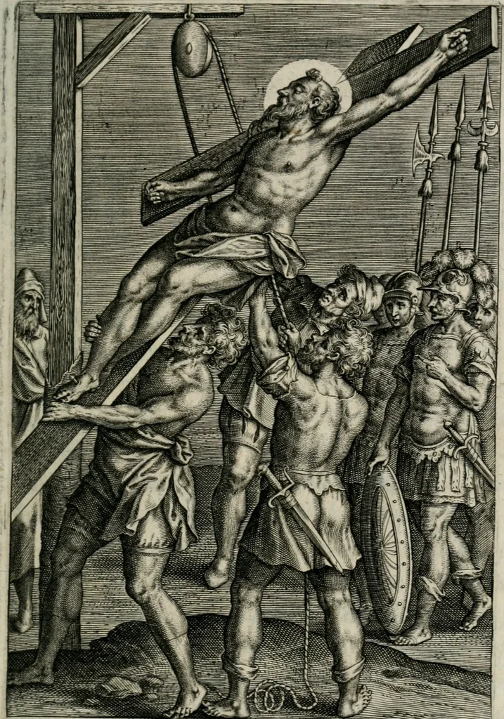 An illustration from Sacrvm sanctvarivm crvcis et patientiae crvcifixorvm et crvciferorvm, emblematicis imaginibvs laborantivm et aegrotantivm ornatvm: artifices gloriosi novae artis bene vivendi et moriendi, 1634, leaf 30
