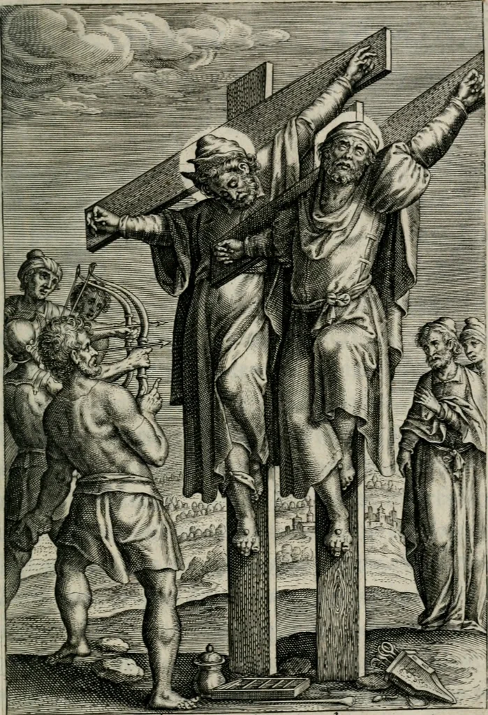 An illustration from Sacrvm sanctvarivm crvcis et patientiae crvcifixorvm et crvciferorvm, emblematicis imaginibvs laborantivm et aegrotantivm ornatvm: artifices gloriosi novae artis bene vivendi et moriendi, 1634, leaf 48