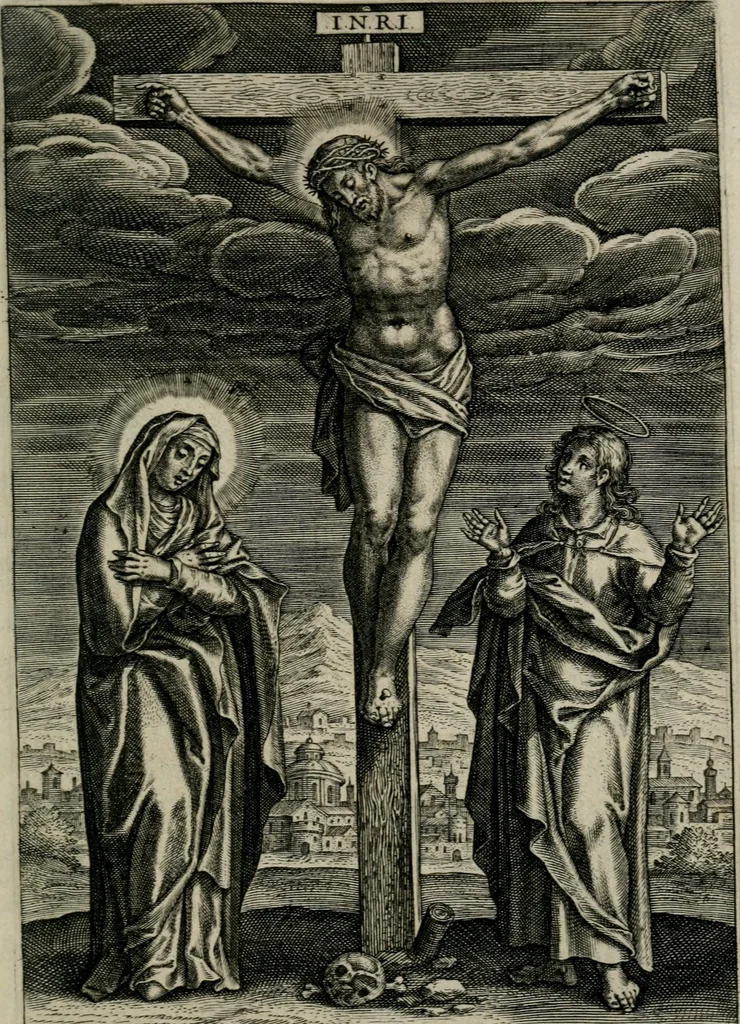 An illustration from Sacrvm sanctvarivm crvcis et patientiae crvcifixorvm et crvciferorvm, emblematicis imaginibvs laborantivm et aegrotantivm ornatvm: artifices gloriosi novae artis bene vivendi et moriendi, 1634, leaf 10