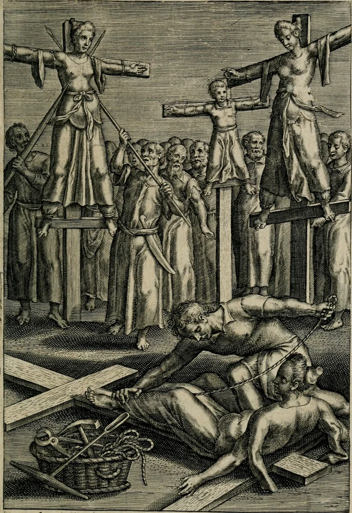 An illustration from Sacrvm sanctvarivm crvcis et patientiae crvcifixorvm et crvciferorvm, emblematicis imaginibvs laborantivm et aegrotantivm ornatvm: artifices gloriosi novae artis bene vivendi et moriendi, 1634, leaf 102