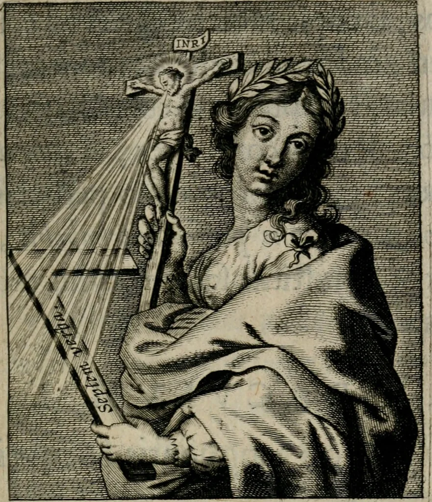 An illustration from Sacrvm sanctvarivm crvcis et patientiae crvcifixorvm et crvciferorvm, emblematicis imaginibvs laborantivm et aegrotantivm ornatvm: artifices gloriosi novae artis bene vivendi et moriendi, 1634, leaf 124
