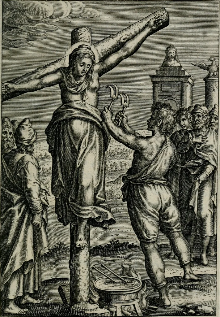 An illustration from Sacrvm sanctvarivm crvcis et patientiae crvcifixorvm et crvciferorvm, emblematicis imaginibvs laborantivm et aegrotantivm ornatvm: artifices gloriosi novae artis bene vivendi et moriendi, 1634, leaf 42