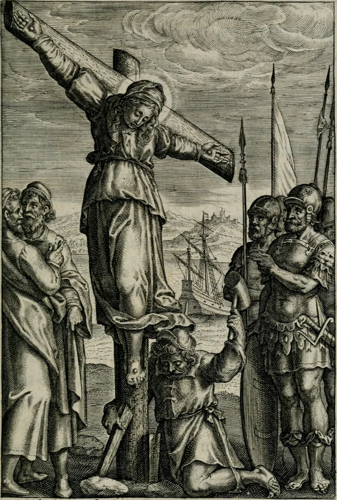 An illustration from Sacrvm sanctvarivm crvcis et patientiae crvcifixorvm et crvciferorvm, emblematicis imaginibvs laborantivm et aegrotantivm ornatvm: artifices gloriosi novae artis bene vivendi et moriendi, 1634, leaf 50