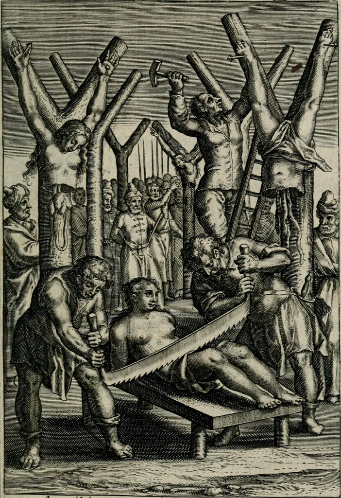 An illustration from Sacrvm sanctvarivm crvcis et patientiae crvcifixorvm et crvciferorvm, emblematicis imaginibvs laborantivm et aegrotantivm ornatvm: artifices gloriosi novae artis bene vivendi et moriendi, 1634, leaf 82
