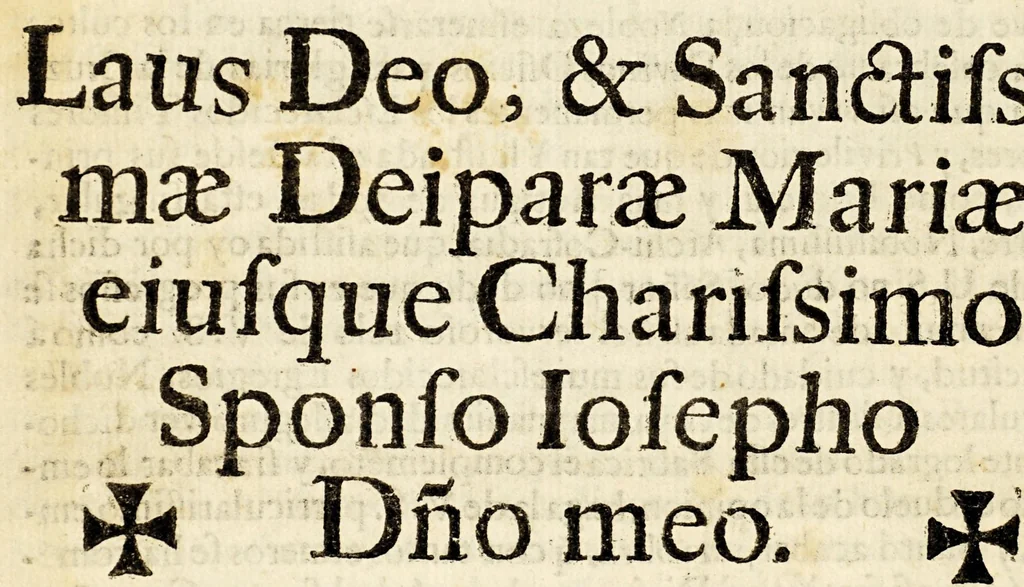An illustration from Sagrado escudo de armas de la nobleza de Christo, padron de nobles, divisa de caballeros : sermon panegyrico en glorias de la invencion de la cruz, titular fiesta de la nobilissima Archi-cofradia de caballeros de la santa Vera-Cruz de esta ciudad mexicana, sacale a luz su meritissimo actual rector el capitan D. Francisco Ansaldo, y Peralta para que en nombre suyo, y de todos sus generosiisimos [sic] heroes, y capitulares illustres gratame[n]te sea dirigido, y con felicidad dedicado a el excellentissimo señor D. Gaspar de Sandoval, Cerda, Sylva, y Mendoza conde de Galve, gentil hombre de la camara de su magestad comendador de las encomiendas de Salamea, y Ceclavin en la Orden, y Caballeria de Alcantara, alcayde perpetuo de los reales alcaçares, puertas, y puentes de la ciudad de Tolledo, y de el castillo, y torres de Leon; señor de las villas de Tortola, y Zacedon, de el consejo de su magestad, su virrey, lugar-teniente governador, capitan general, y presidente de la Real Audiencia, y chancilleria de esta Nueva-España. A cuya benignidad, y grandeza lo ofrece en humilde obsequio, 1692, leaf 30