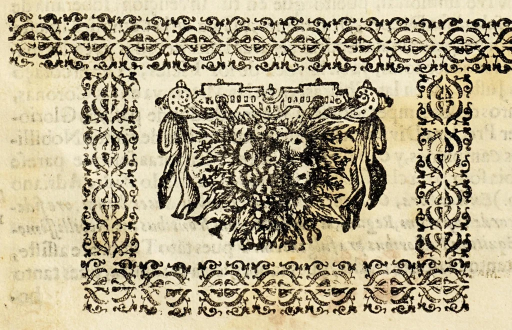 An illustration from Sagrado escudo de armas de la nobleza de Christo, padron de nobles, divisa de caballeros : sermon panegyrico en glorias de la invencion de la cruz, titular fiesta de la nobilissima Archi-cofradia de caballeros de la santa Vera-Cruz de esta ciudad mexicana, sacale a luz su meritissimo actual rector el capitan D. Francisco Ansaldo, y Peralta para que en nombre suyo, y de todos sus generosiisimos [sic] heroes, y capitulares illustres gratame[n]te sea dirigido, y con felicidad dedicado a el excellentissimo señor D. Gaspar de Sandoval, Cerda, Sylva, y Mendoza conde de Galve, gentil hombre de la camara de su magestad comendador de las encomiendas de Salamea, y Ceclavin en la Orden, y Caballeria de Alcantara, alcayde perpetuo de los reales alcaçares, puertas, y puentes de la ciudad de Tolledo, y de el castillo, y torres de Leon; señor de las villas de Tortola, y Zacedon, de el consejo de su magestad, su virrey, lugar-teniente governador, capitan general, y presidente de la Real Audiencia, y chancilleria de esta Nueva-España. A cuya benignidad, y grandeza lo ofrece en humilde obsequio, 1692, leaf 30