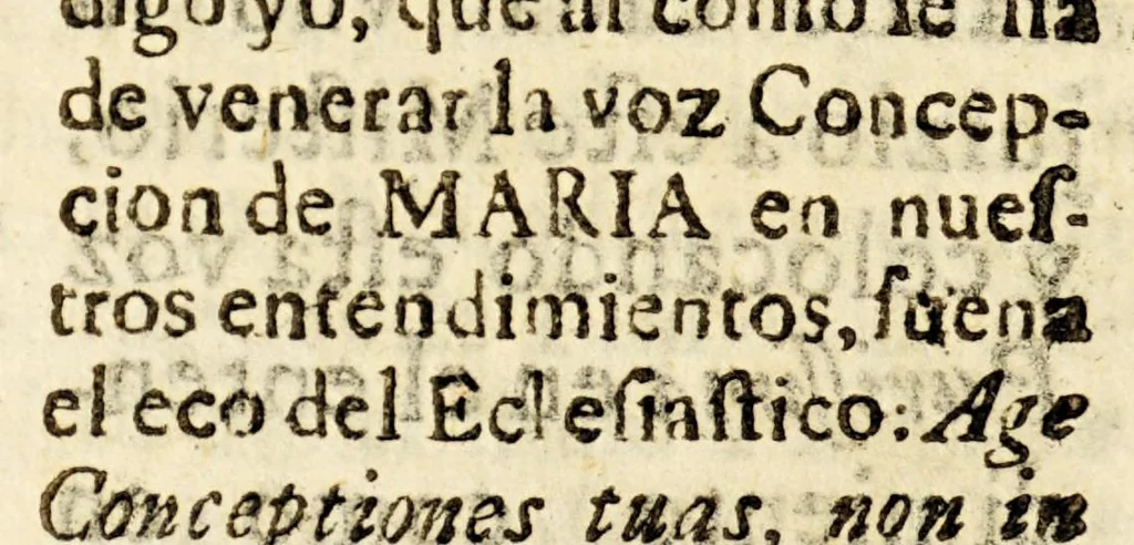 An illustration from Sagrado notariaco. : Mexoras de la Puebla, ciudad de la purissima. Panegirico en el tercero dia del novenario, que se hizo à la dedicacion solemne del Templo de la Concepcion de Maria SS. con el superlativo renombre Purissima, que antes fue de San Christobal, y era, y es, casa de los niños expuestos, desamparados., 1688, leaf 58