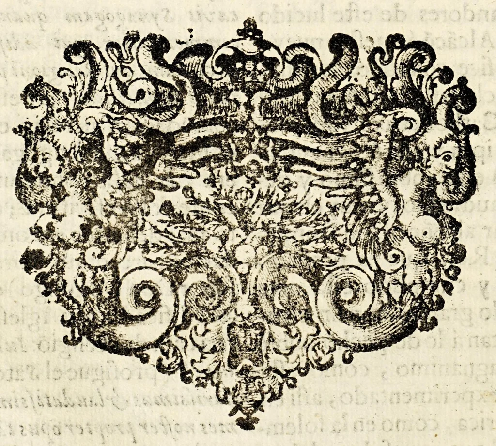 An illustration from Sagrado padron y panegyricos sermones a la memoria debida al sumptuoso magnifico templo, y curiosa basílica del convento de religiosas del glorioso abad San Bernardo, : que edificò en su mayor parte el capitan D. Ioseph de Retes Largache, difu[n]to cavallero del Orden de Santiago, y consumaron en su cabal perfeccion su sobrino don Domingo de Retes, y doña Teresa de Retes y Paz, su hija, en esta dos vezes imperial, y siempre leal ciudad de Mexico, con la pompa funebre de la translacion de sus huessos, que erige en descripcion historica panegyrica,, 1691, leaf 144