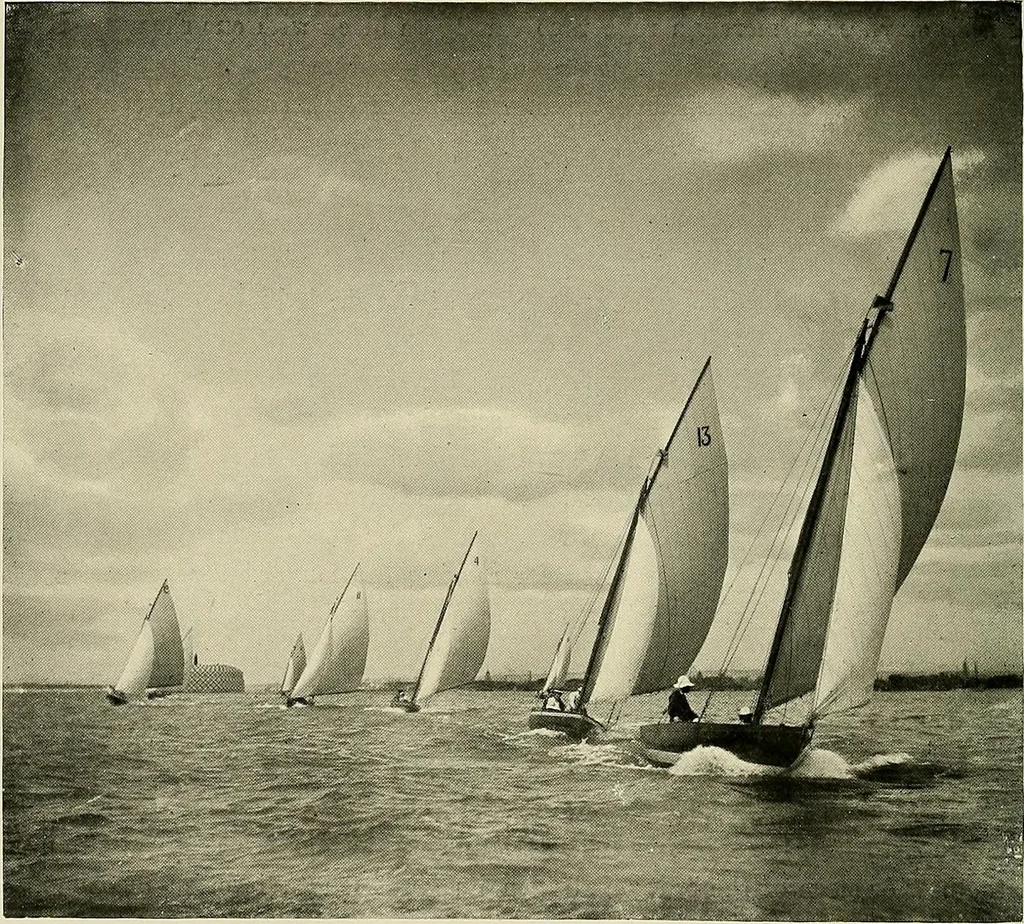 An illustration from The sailing boat, a treatise on sailing boats and small yachts, their varieties of type, sails, rig, etc. With practical directions for sailing and management; also, the one-design and restricted classes, fishing and shooting boats, sailing chariots and ice yachts, foreign and colonial boats, canoes, etc., etc, 1901, leaf 127
